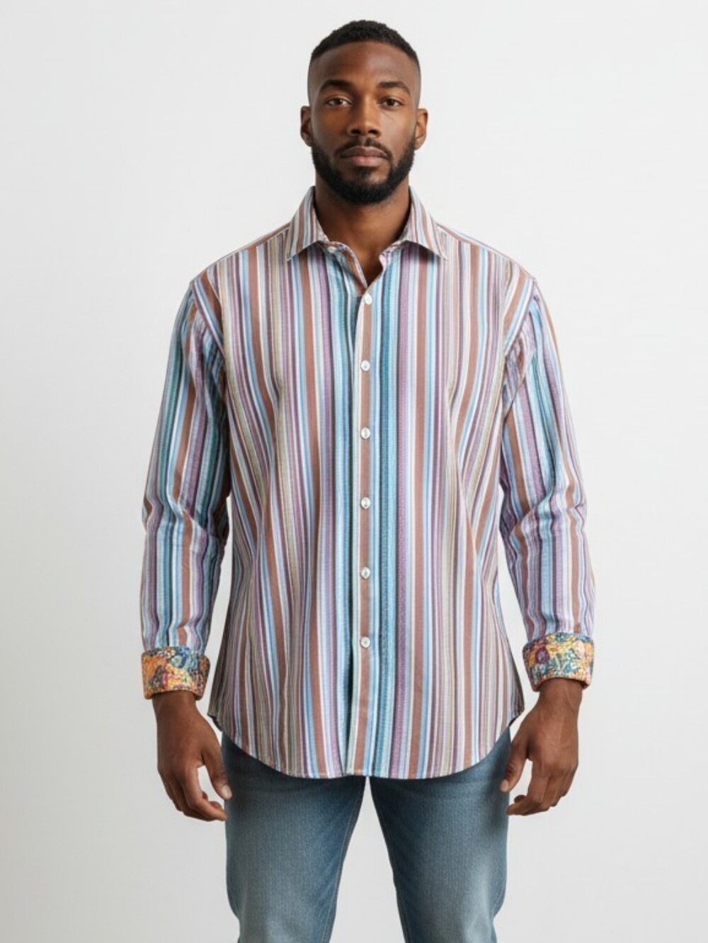Robert Graham Multicolored Stripe Long Sleeve Shirt Flip Cuff..Size XXL